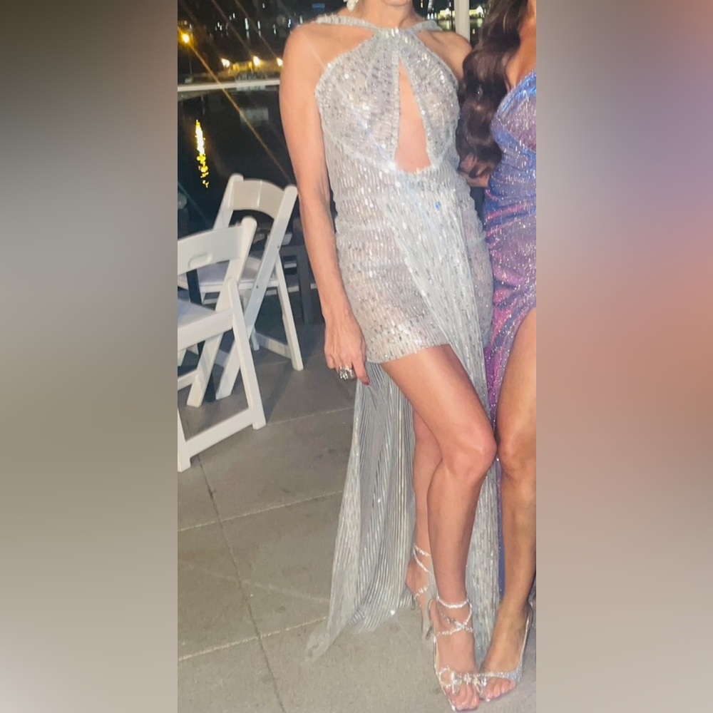 Sequent silver gown mini dress